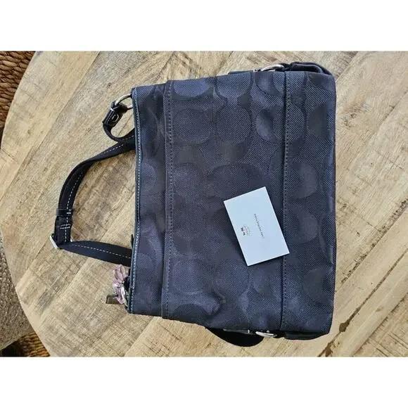 Coach Black Signature Ashley Shoulder Bag F16550 EUC Logo Charm - Picture 10 of 16